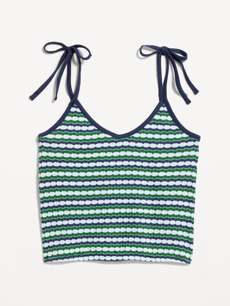 Sleeveless Pointelle Tie-Strap Tank Top