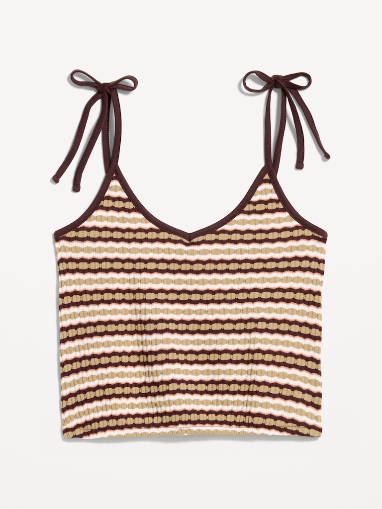 Sleeveless Pointelle Tie-Strap Tank Top