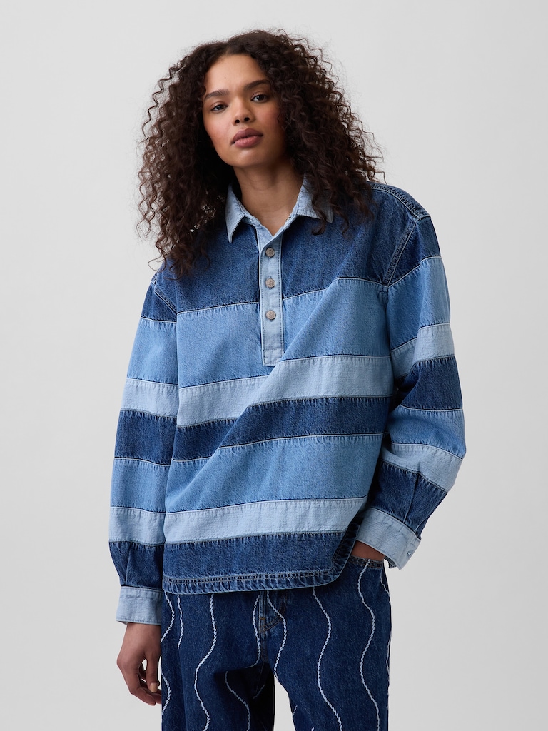 Gap × HFR Stripe Denim Polo Shirt by Daveed Baptiste