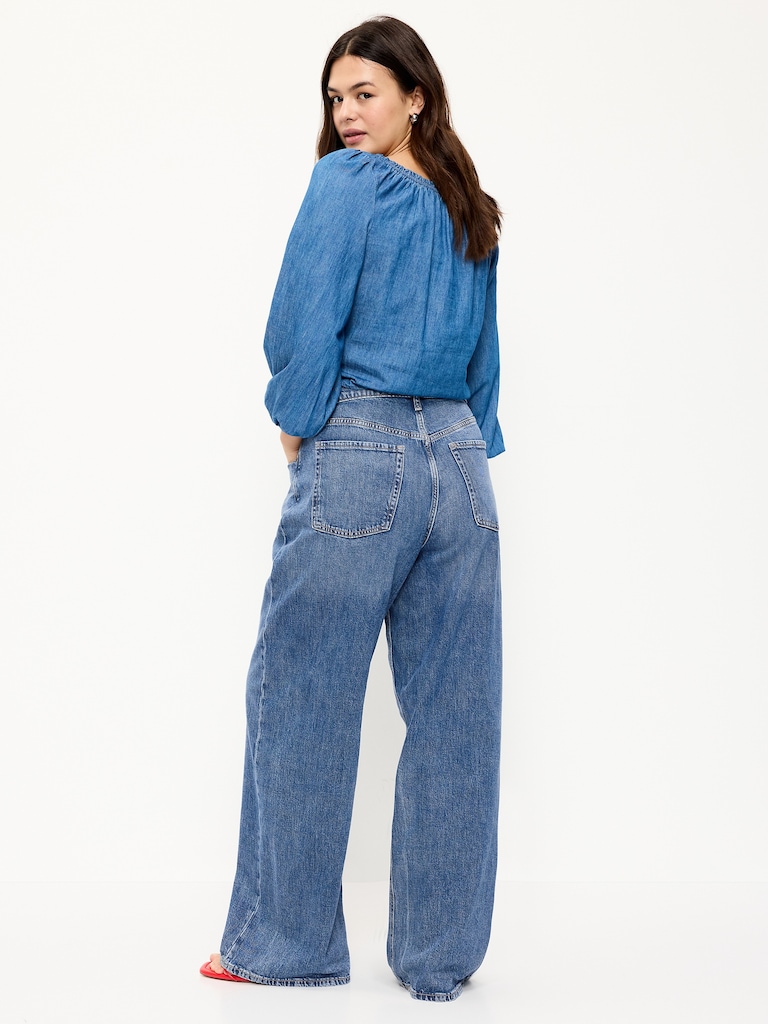 High-Waisted Baggy Wide-Leg Stretch Jeans