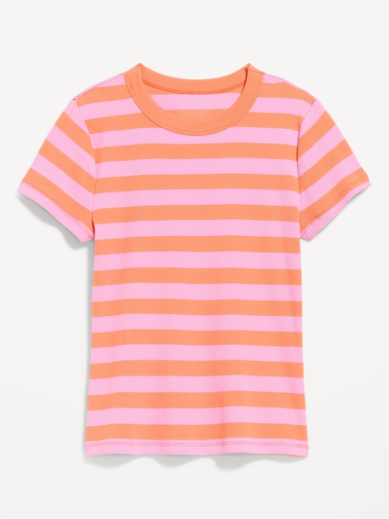 T-shirt moulant côtelé ras du cou