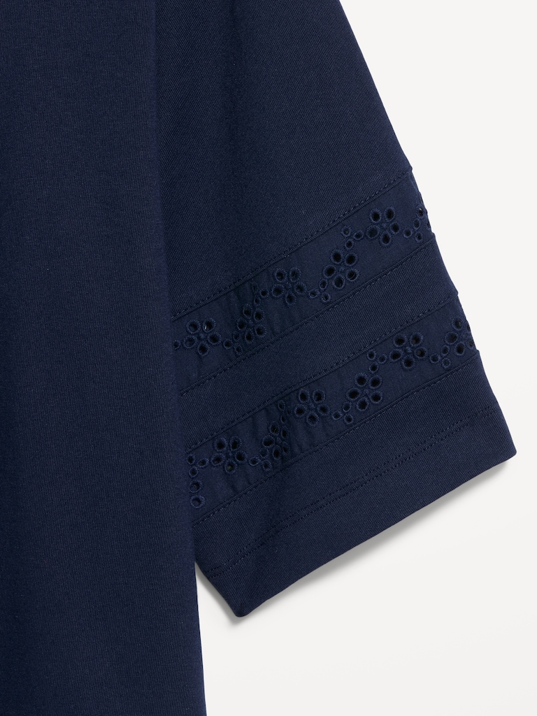 Vintage Crew-Neck Cropped Lace-Trim T-Shirt