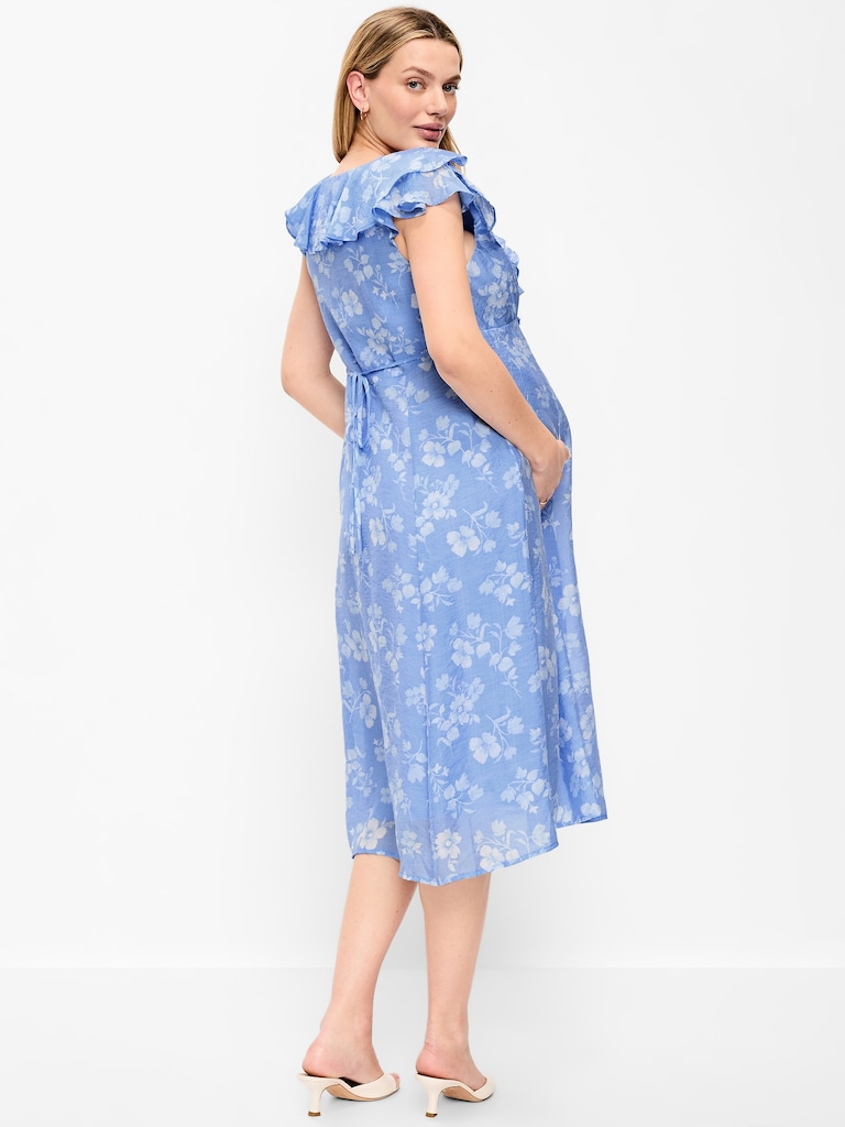 Maternity Ruffle-Sleeve Midi Dress