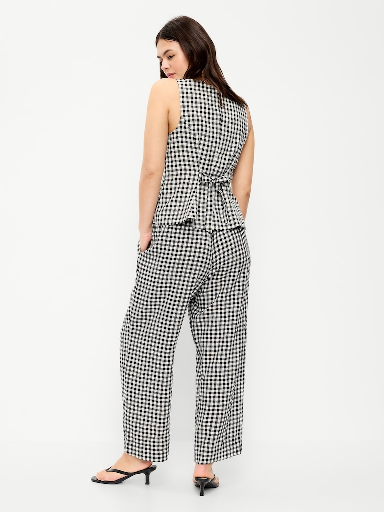 High-Waisted Linen-Blend Straight-Leg Pants