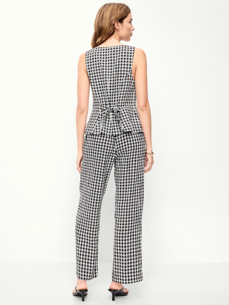 High-Waisted Linen-Blend Straight-Leg Pants