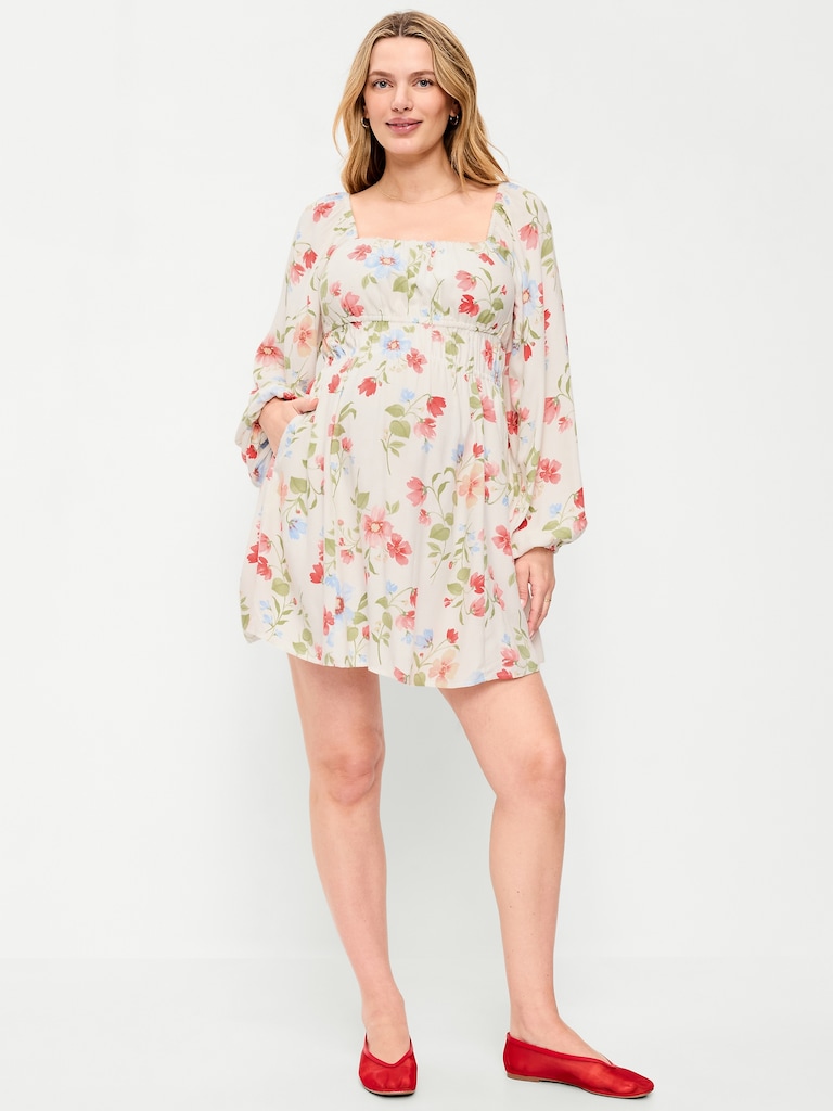 Maternity Long-Sleeve Fit & Flare Dress