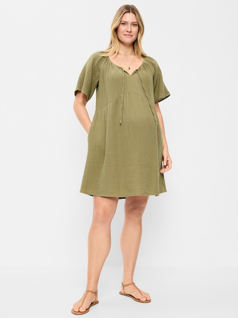 Maternity Flutter-Sleeve Mini Dress