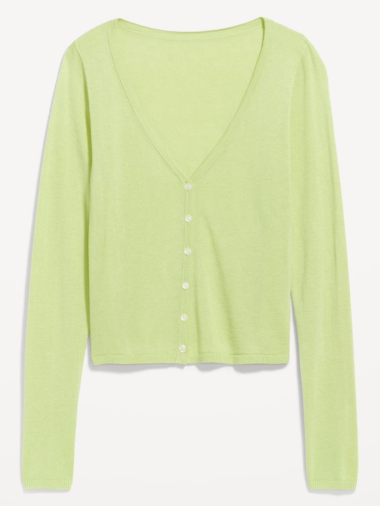 V-Neck Long-Sleeve Sheer Cropped Cardigan