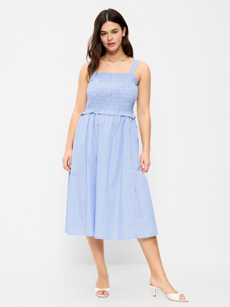 Fit & Flare Smocked-Bodice Midi Dress
