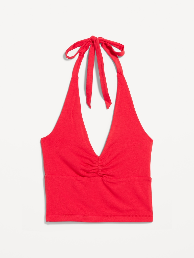 Short-Sleeve Jersey Smocked-Front Top