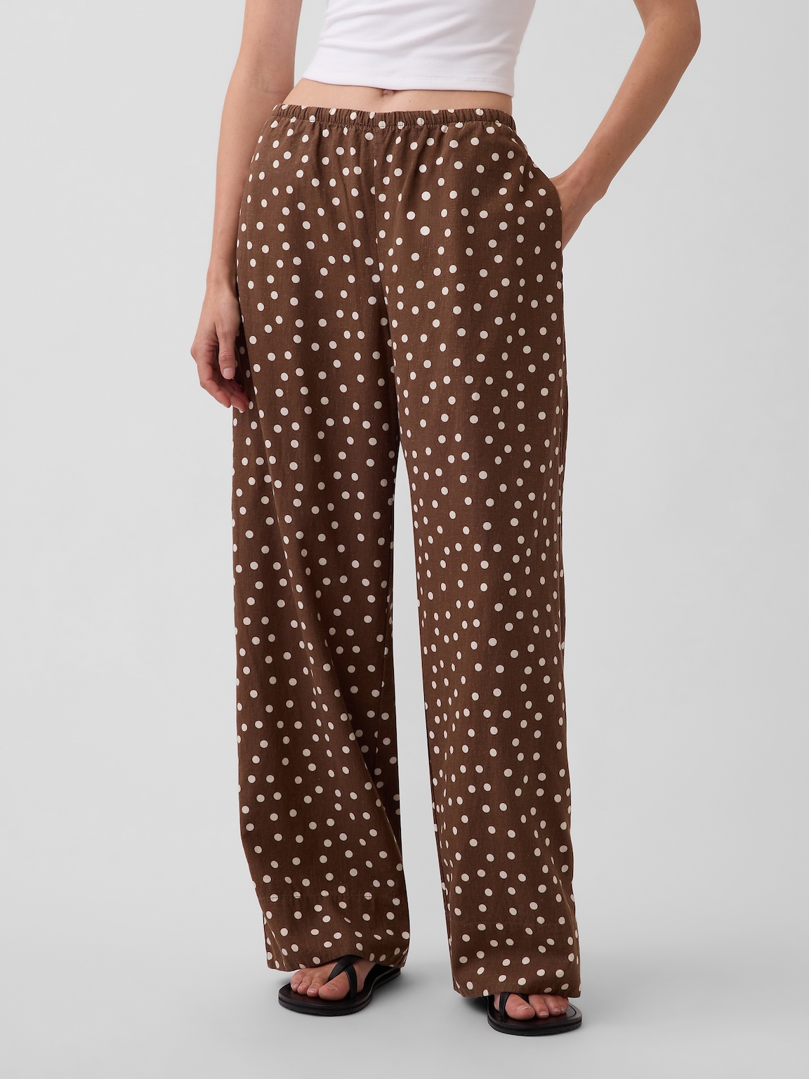 Linen-Blend Easy Wide-Leg Pants