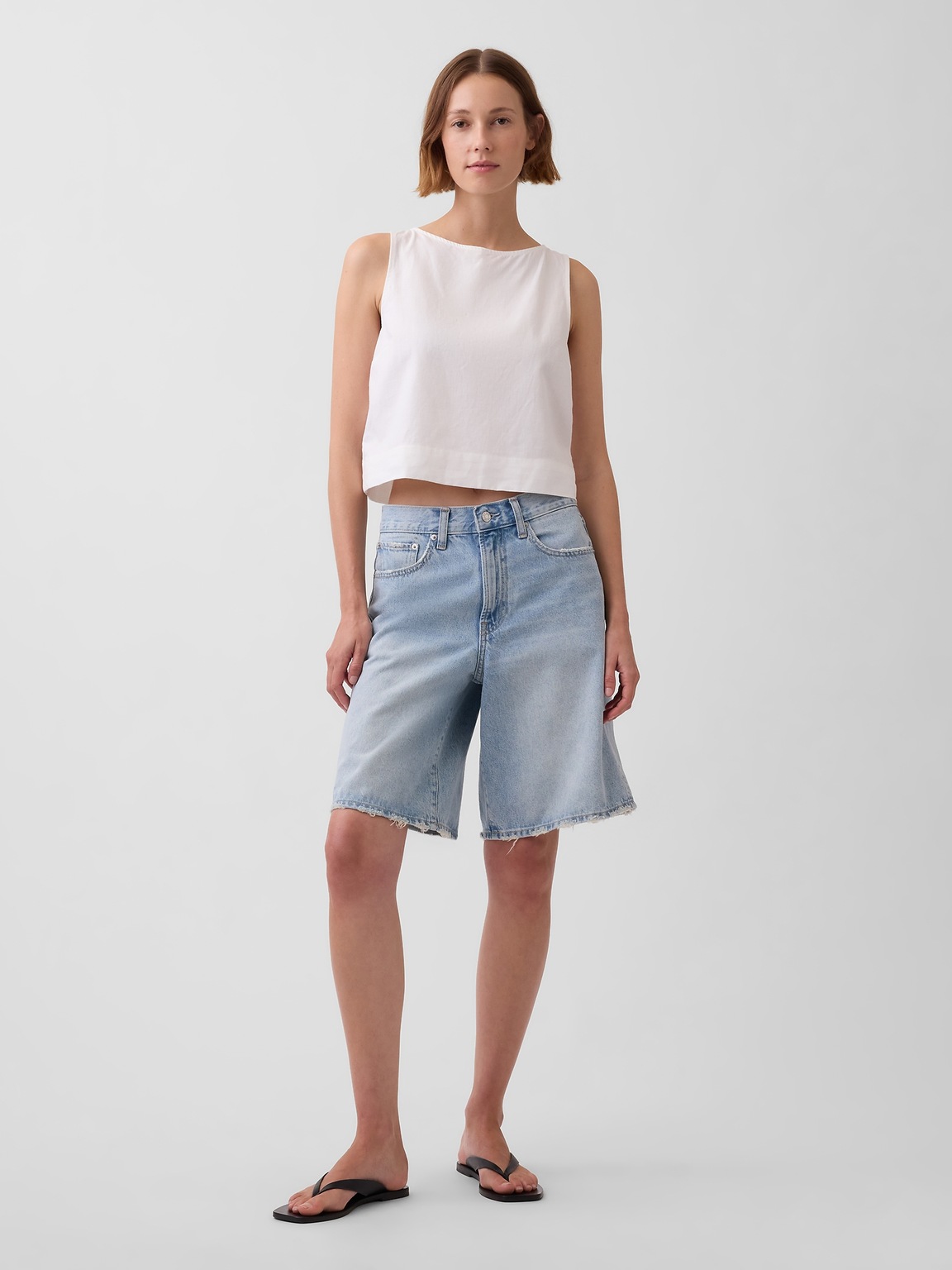 Linen-Blend Crop Shell Tank Top