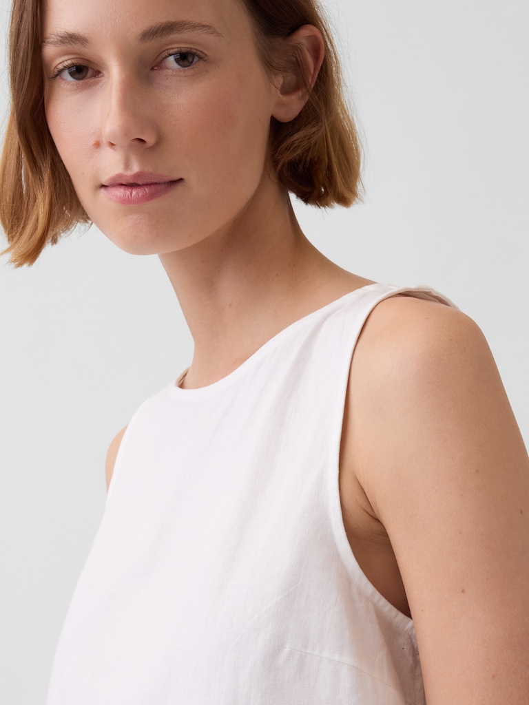 Linen-Blend Crop Shell Tank Top