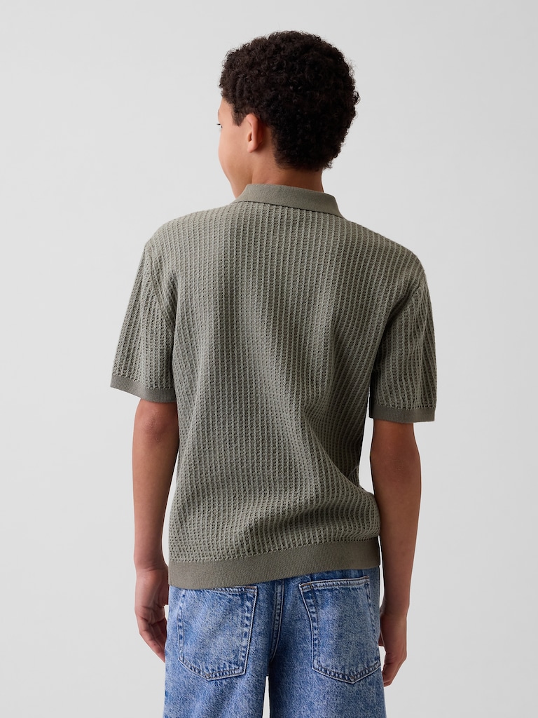 Kids Textured Polo Sweater Shirt