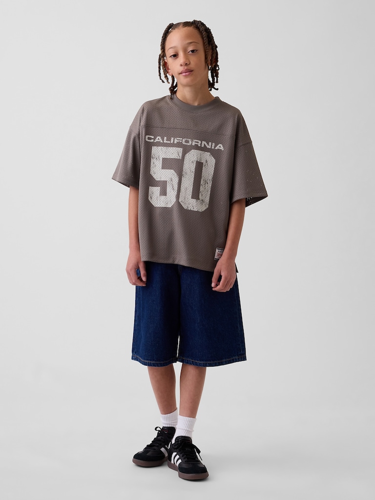 Kids Mesh Oversized Graphic Jersey T-Shirt