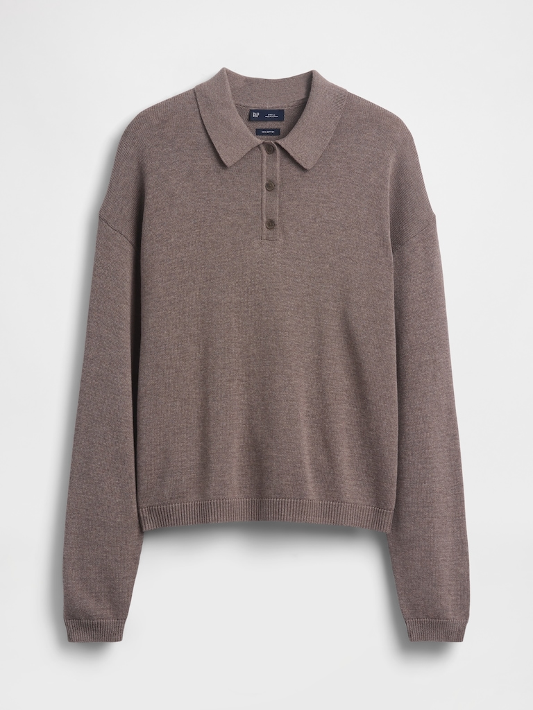 100% Cotton Relaxed Polo Sweater