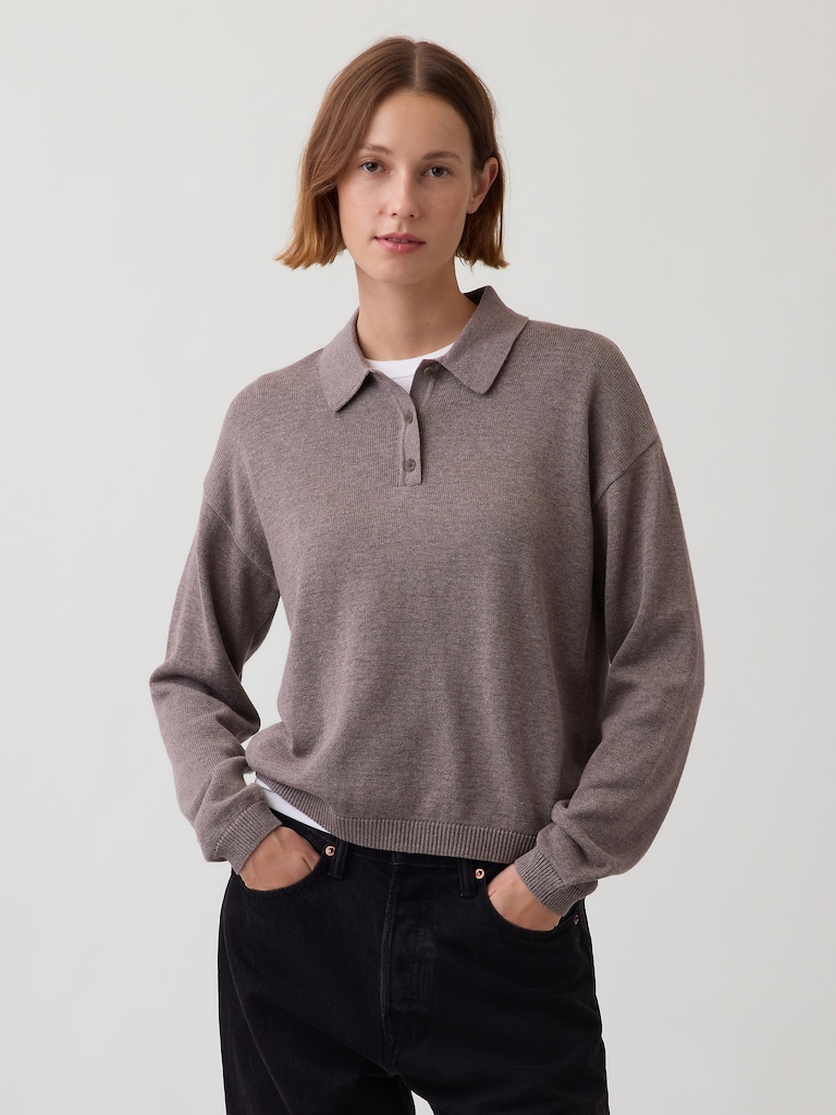 100% Cotton Relaxed Polo Sweater