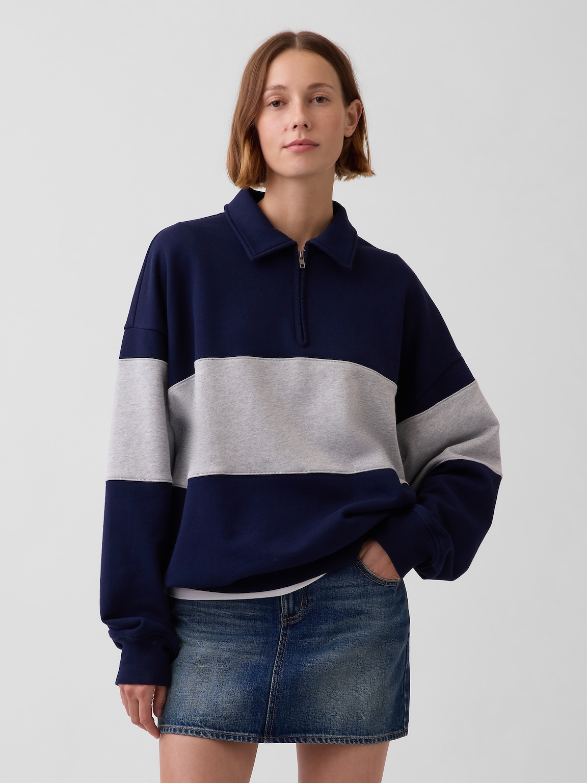 Adult Heavyweight Oversized Quarter-Zip Polo Sweatshirt