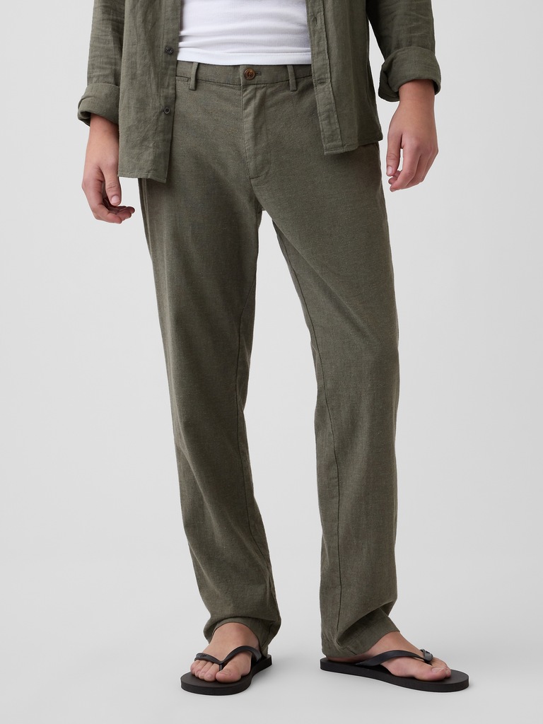Straight Linen-Blend Pants
