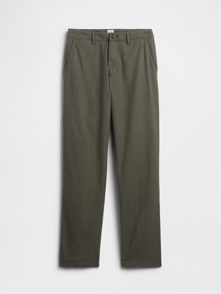 Straight Linen-Blend Pants