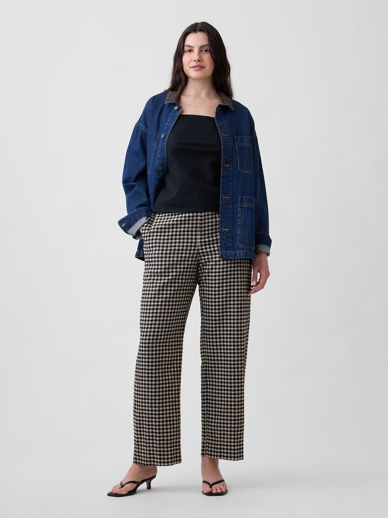 High Rise Linen-Blend Straight Crop Pants
