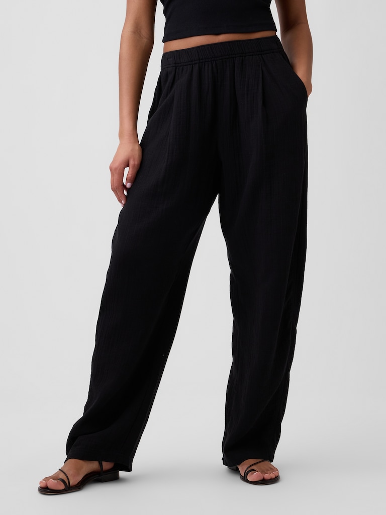 Mid Rise Pull-On Barrel Gauze Pants