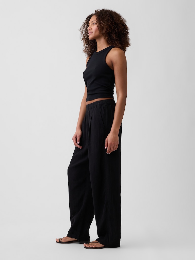 Mid Rise Pull-On Barrel Gauze Pants
