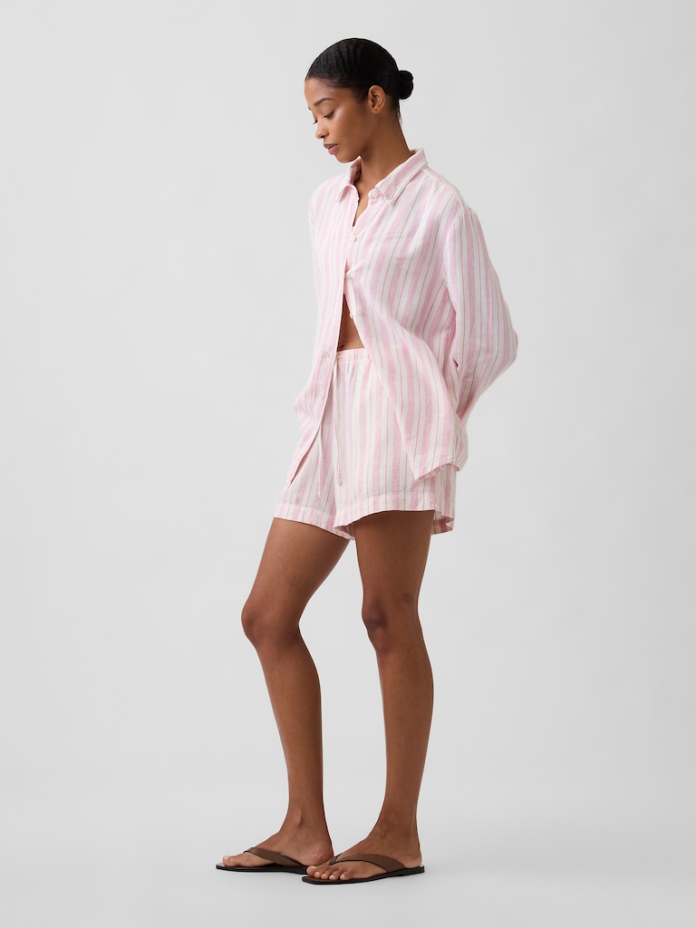 4" High Rise Pull-On Linen-Blend Shorts