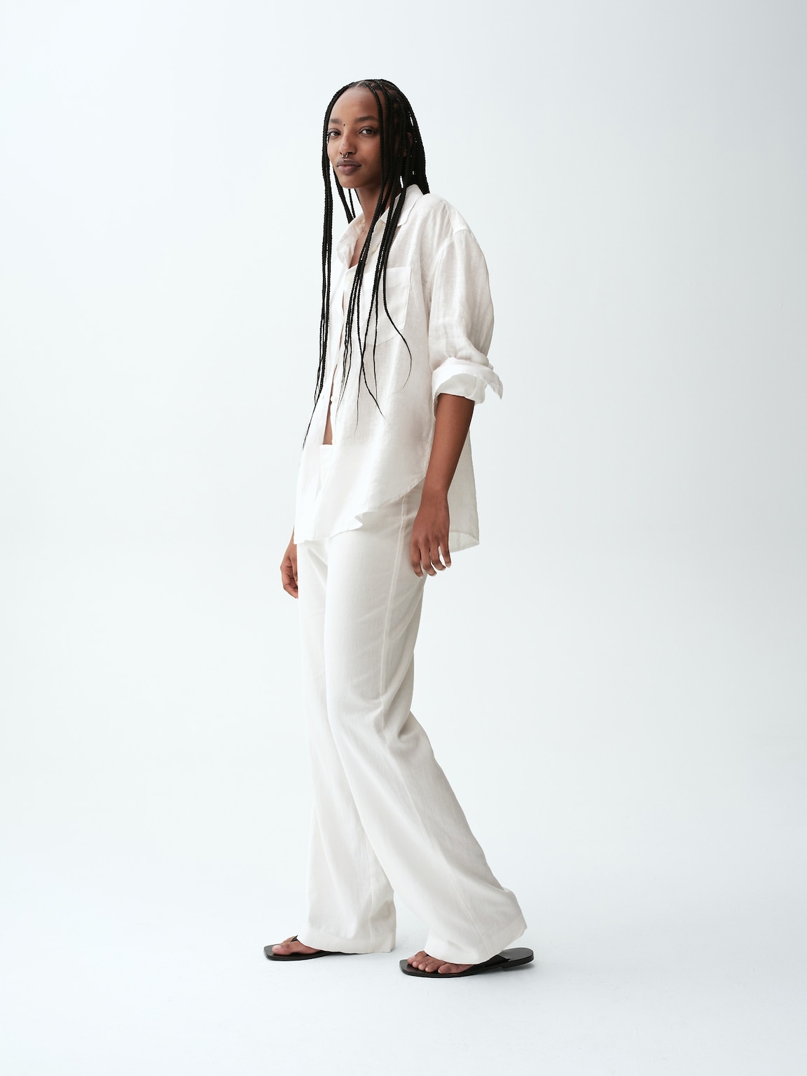 Low Rise Linen-Blend Flare Pants