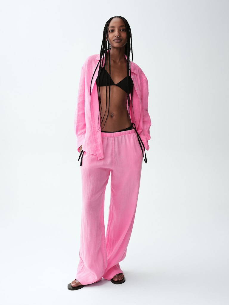 Linen-Blend Relaxed Wide-Leg Pants