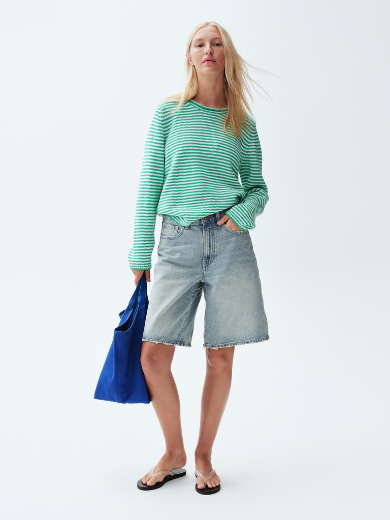 Mid Rise Loose Denim Bermuda Shorts