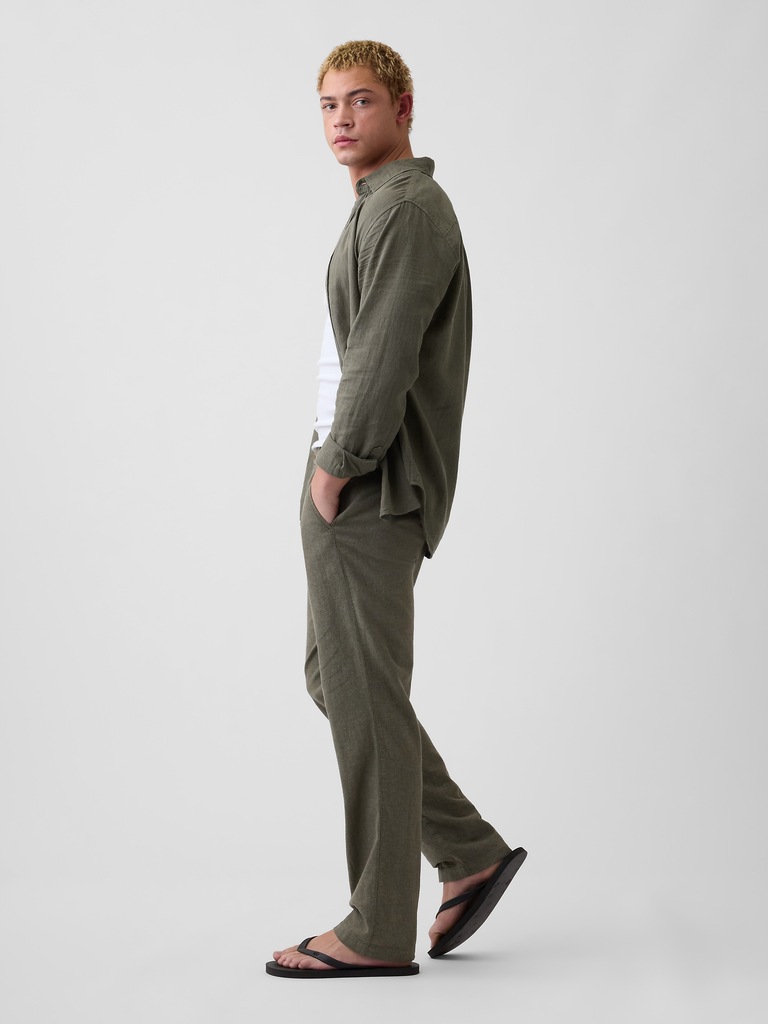 Straight Linen-Blend Pants