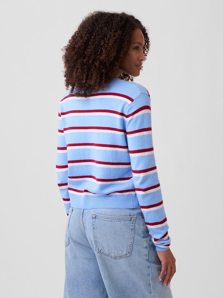 CashSoft Stripe Crewneck Cardigan