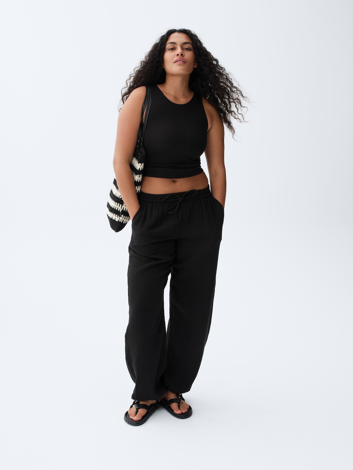 Cotton Gauze Barrel Joggers