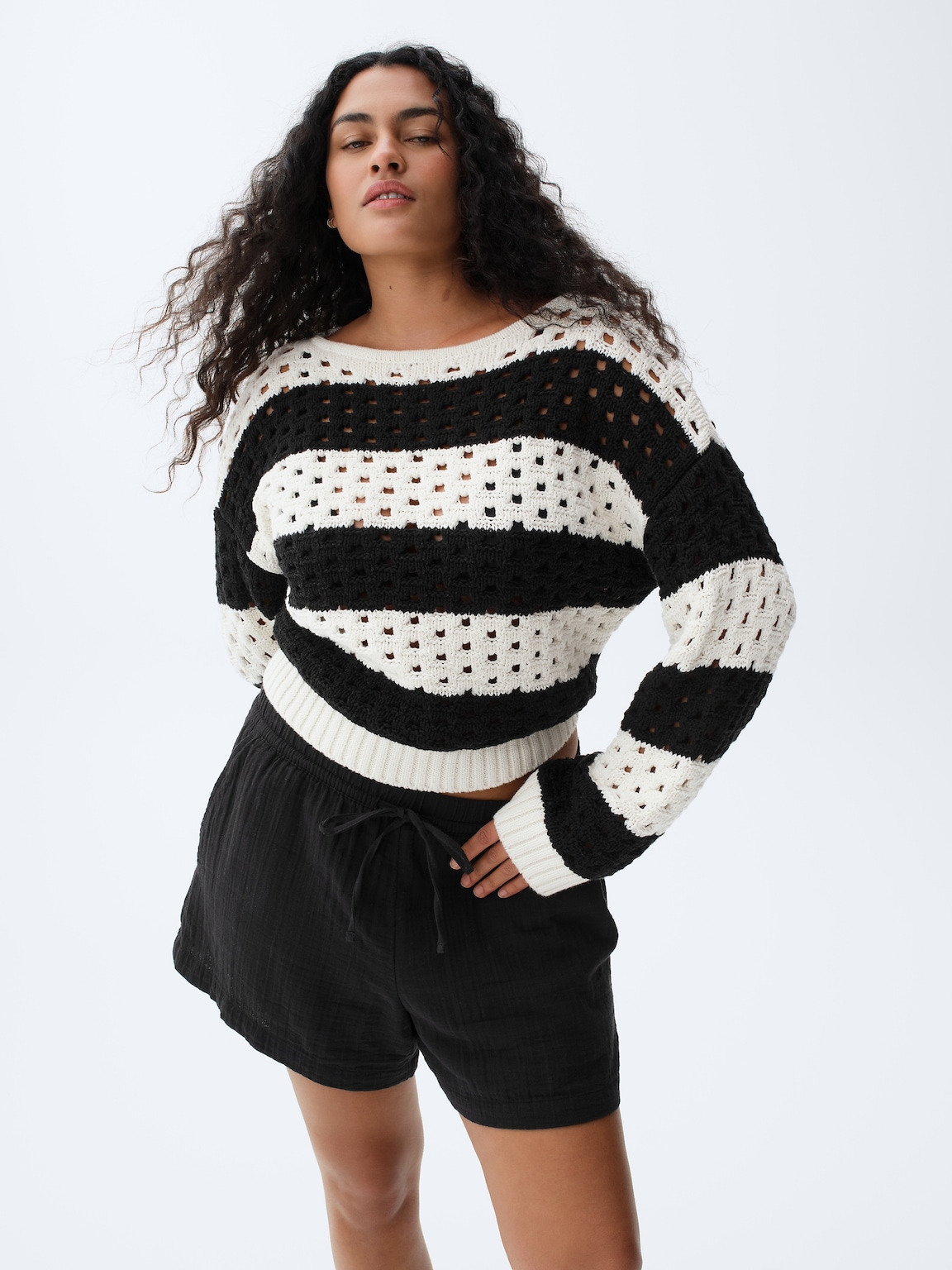 100% Cotton Crochet Boatneck Sweater