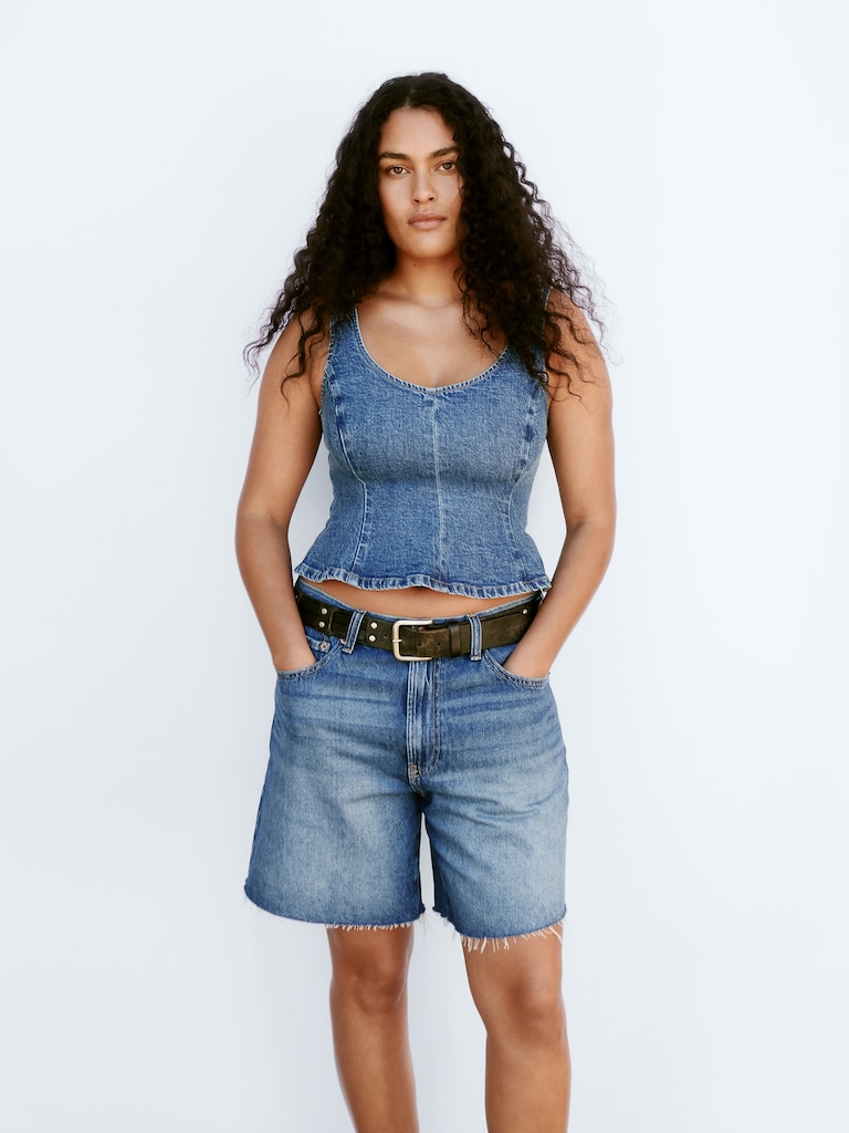 Denim Fitted Peplum Top