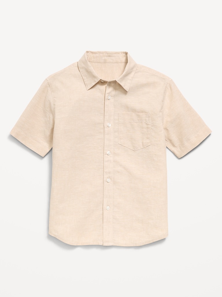 Short-Sleeve Linen-Blend Pocket Shirt for Boys