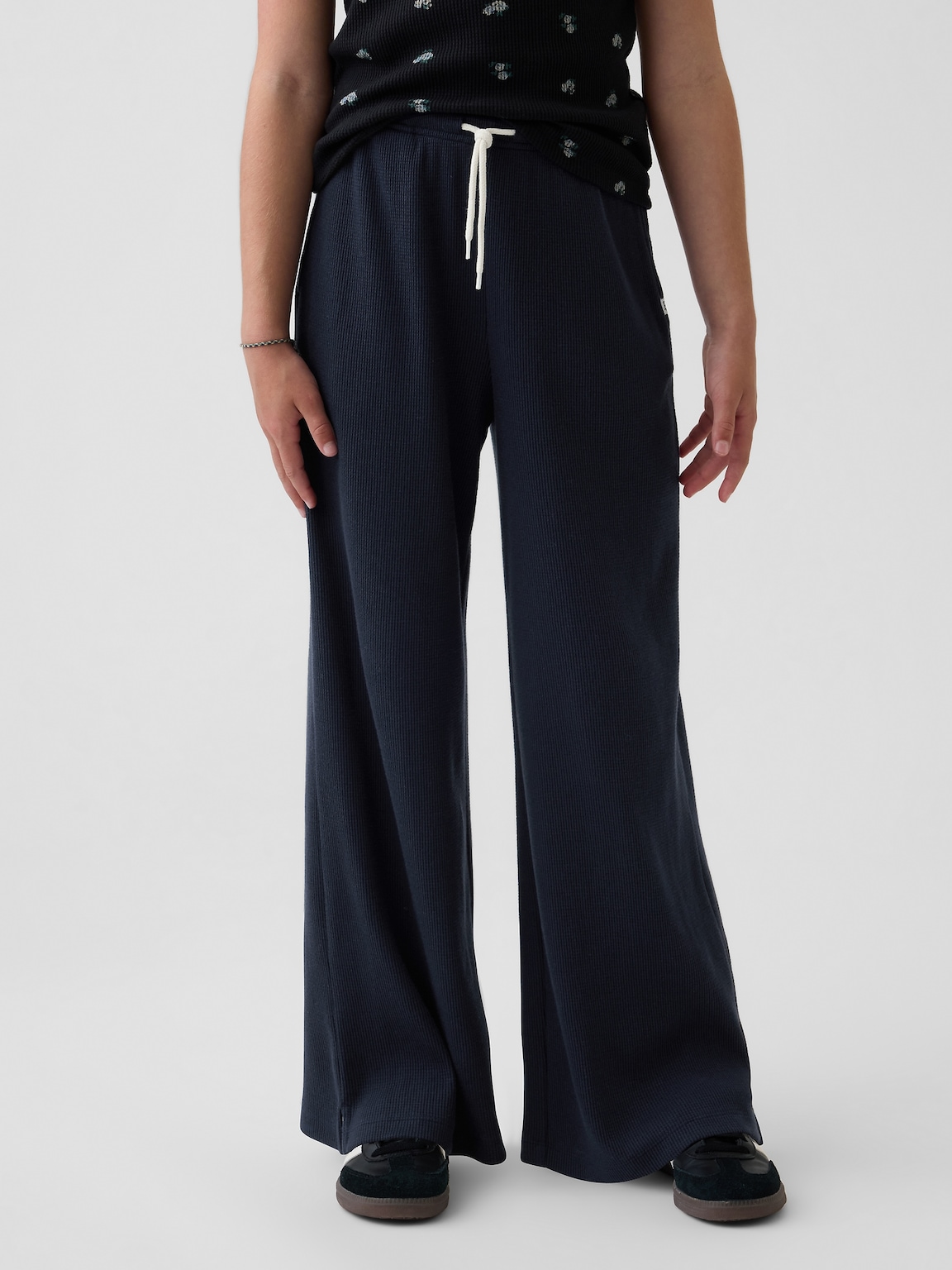 Kids Waffle Relaxed Easy Wide-Leg Pants
