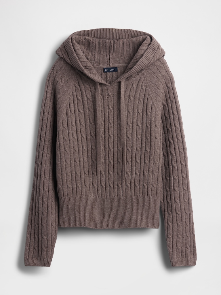 CashSoft Relaxed Cable-Knit Hoodie