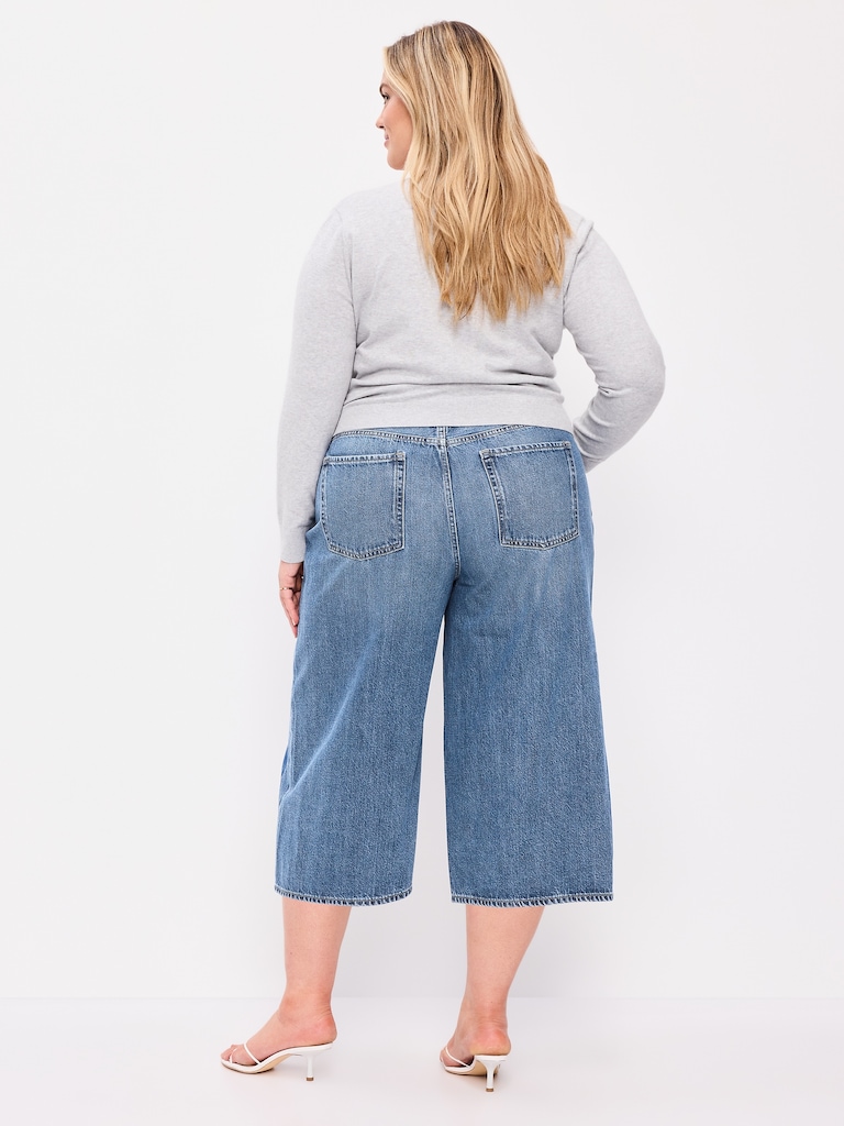 Mid-Rise Baggy Wide-Leg Culotte Jeans