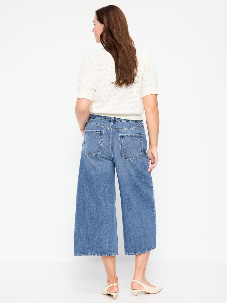 Mid-Rise Baggy Wide-Leg Culotte Jeans
