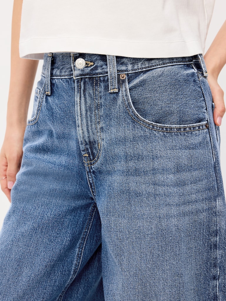 Mid-Rise Baggy Wide-Leg Culotte Jeans