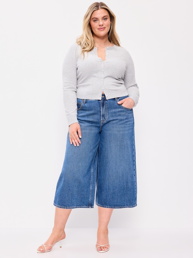 Mid-Rise Baggy Wide-Leg Culotte Jeans