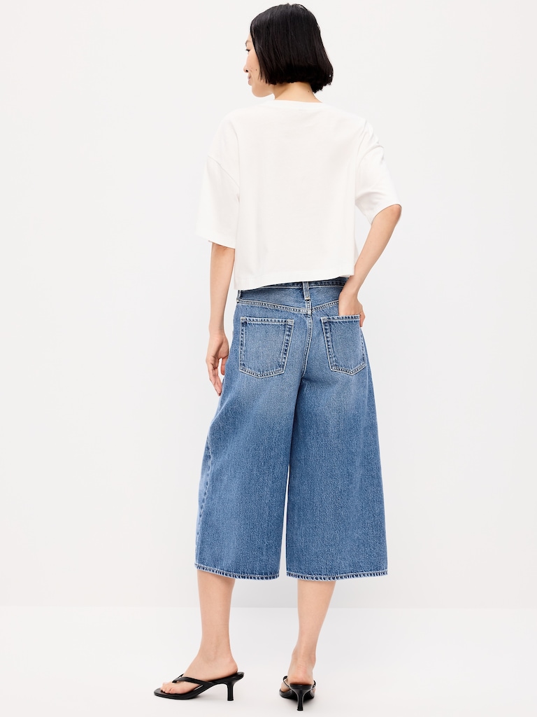 Mid-Rise Baggy Wide-Leg Culotte Jeans