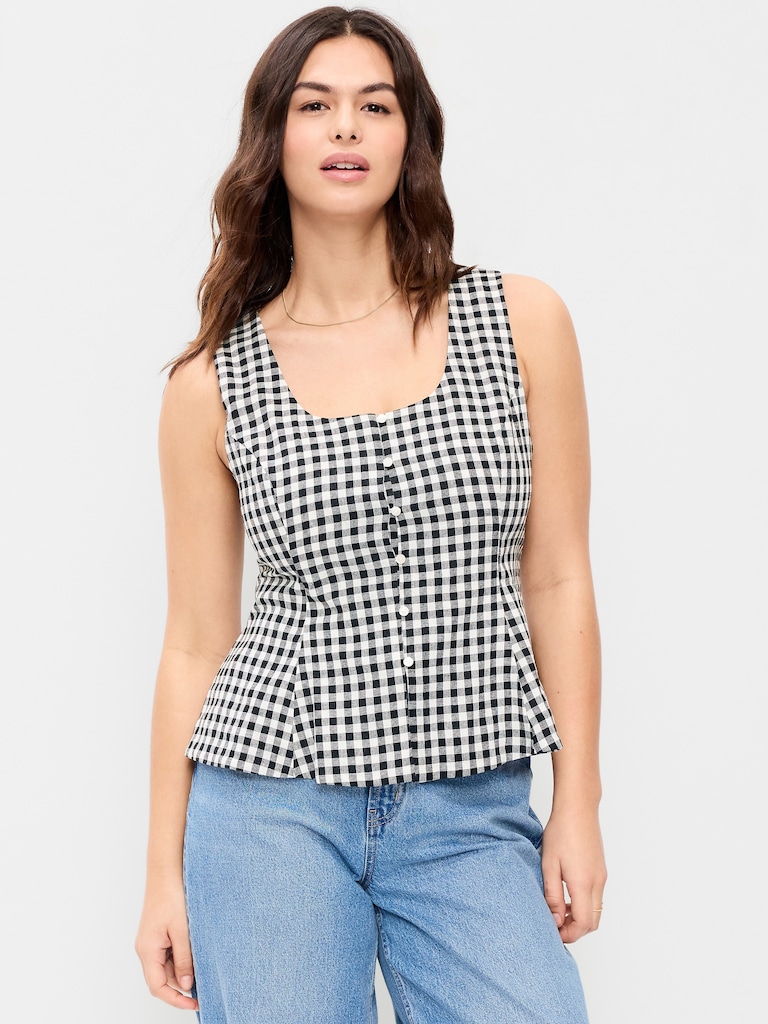 Button-Down Linen Swing Top