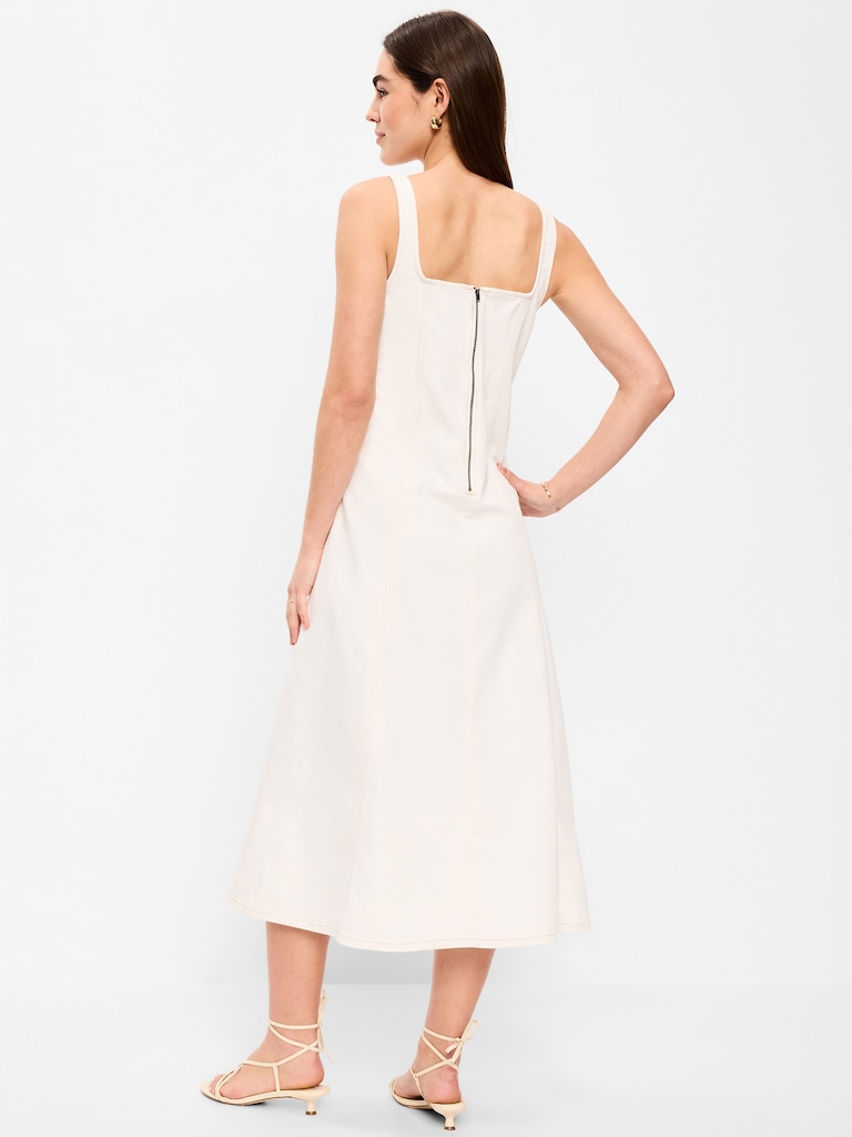 Fit & Flare Sleeveless Denim Midi Dress