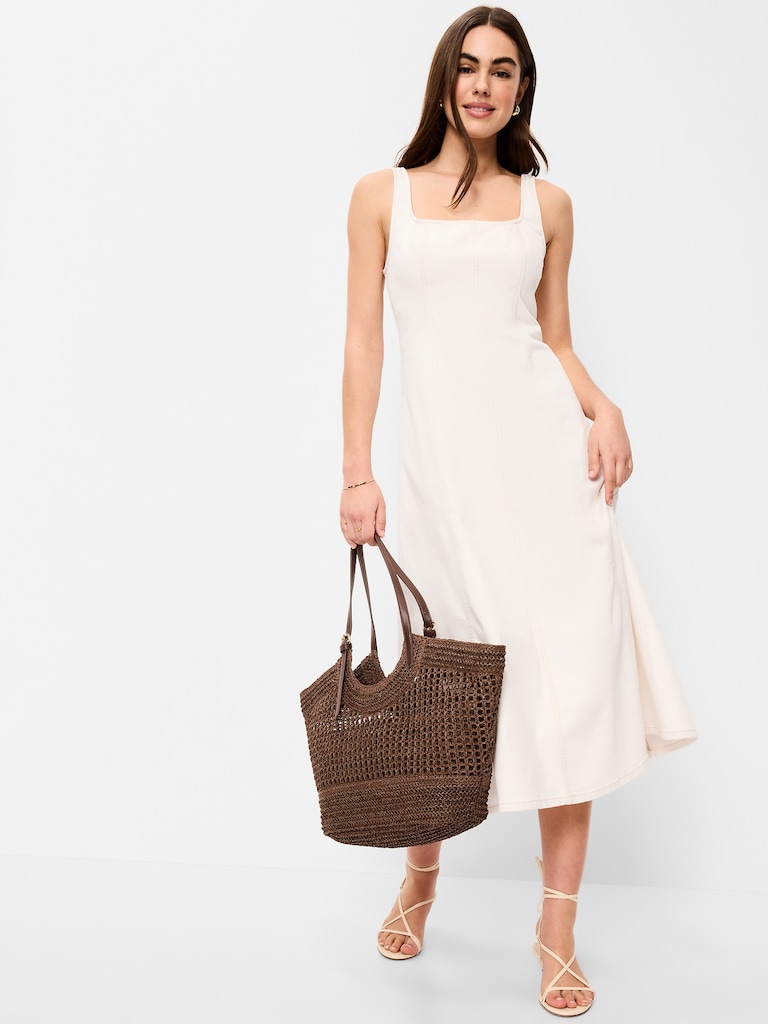 Fit & Flare Sleeveless Denim Midi Dress