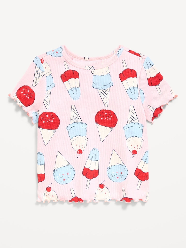 Printed Short-Sleeve Ribbed T-Shirt for Toddler Girls