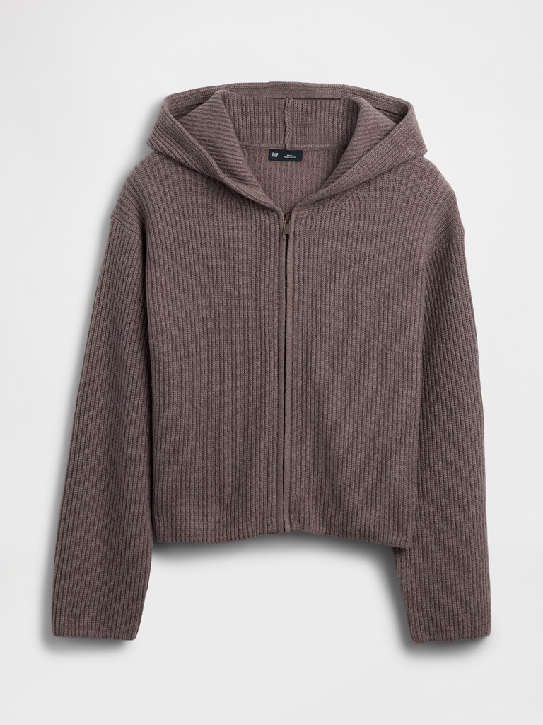 CashSoft Oversized Shaker-Stitch Zip Hoodie