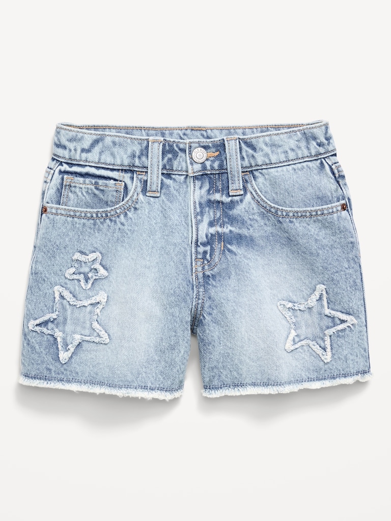 Short en denim à taille haute et à ourlet effiloché pour fille